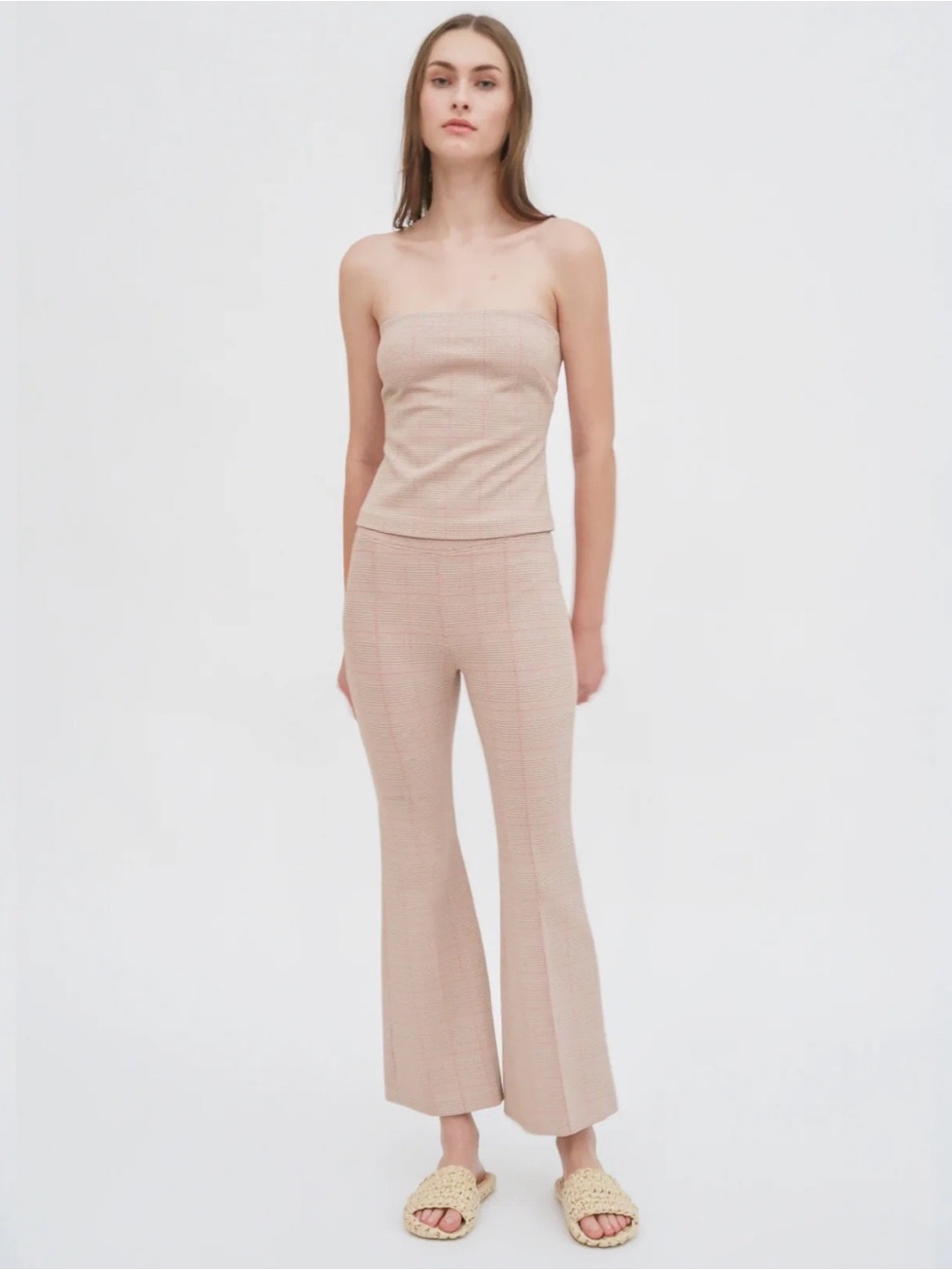 Rosetta Getty Plaid Flare Cropped Trousers Caramel And Red Xs Nwot Made In Usa